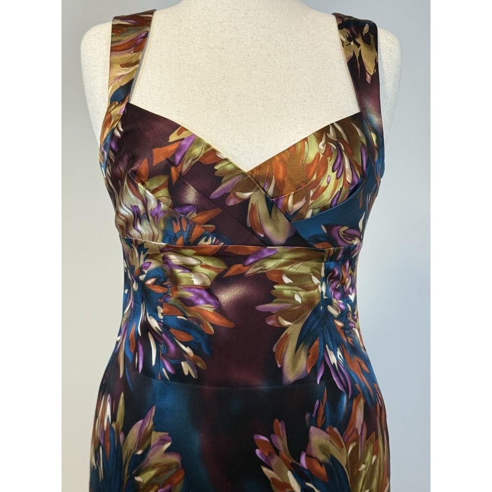 David Meister Silk Floral Ruched Sheath Dress Cocktail Wedding Guest Sz 10 - Picture 2 of 10